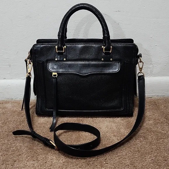 Rebecca Minkoff Bree MD Top Zip Satchel Black Pebbled Leather Purse Handbag - Picture 5 of 13